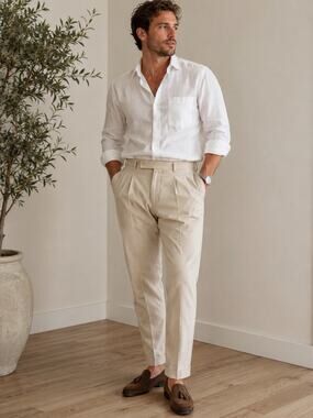 Berwich Italy Beige Stretch Pleated Chino Pants Men’s EU 48 US 32 Made in Italy